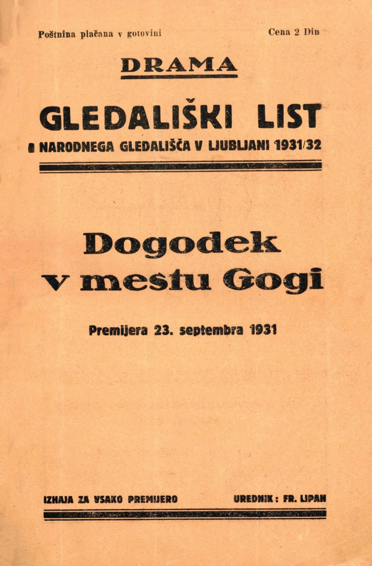 naslovnica gledališkega lista